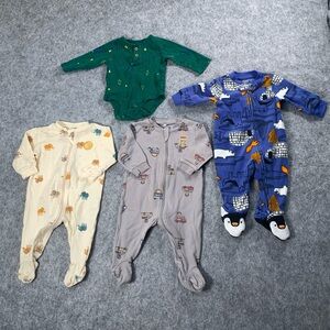 Mixed Caters Kids One-Piece Pajama Set - Green, Blue, Cream & Gray